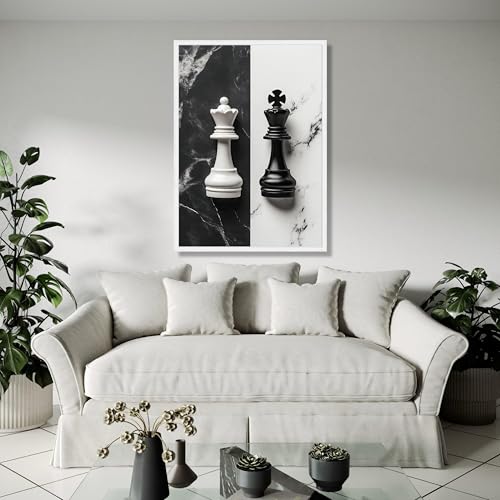 Tableau d'échecs en noir et blanc déco murale moderne 60x80
