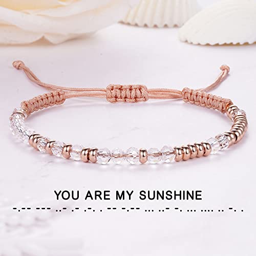 Btysun Morse Code Bracelets for Women Christmas Gift Stocking Stuffers for Teens Pink Braided Bracelets Inspirational Best Friend Birthday Gifts for Her High School Graduation Gifts for Her 2025 Mom Bracelet Jewelry