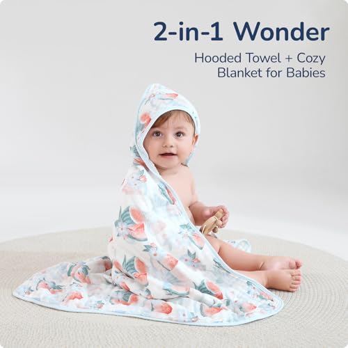 Image of Baby Hooded Towel 2 Pack, Ultra Absorbent & Soft Muslin Baby Towel - 32 x 32 Inches, Baby Bath Towel for Newborns, Infants & Toddlers, Ideal for Bath Time, Pool & Beach