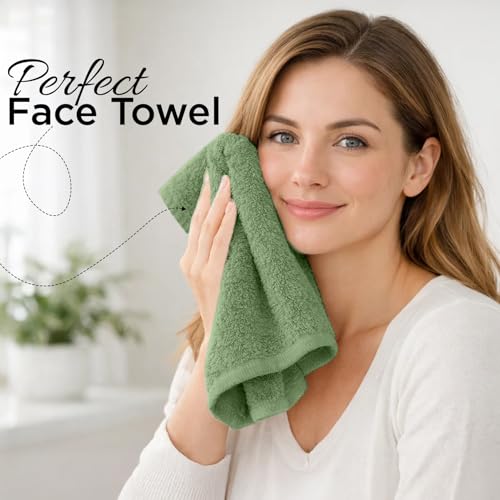 Image of DAN RIVER 12-Pack Premium 100% Cotton Sage Green Face Towels for Bathroom - Reusable Face Wash Cloths for Showering 12x12 Inches - 550 GSM Super Soft & Absorbent Luxury WashCloths for Body, Spa & Gym