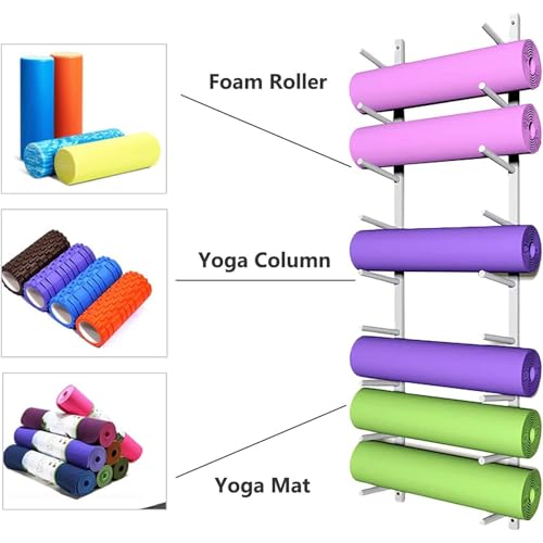 Support de rangement mural en métal pour tapis de yoga, rouleau en mousse, pour la maison, la salle de sport, l'école, le commerce – Support mural pour équipement d'entraînement
