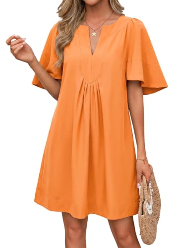 Image of Wenrine Womens Flutter Short Sleeve Mini Dress Casual V Neck Loose Flowy Summer Dresses