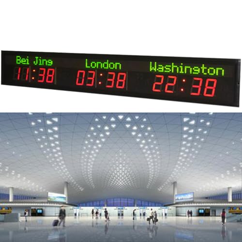 Horloge Mondiale Murale à LED, Horloge Numérique avec Fuseaux Horaires, Grand Écran, Idéale pour les Hôtels, les Entreprises et les Aéroports Internationaux,3City