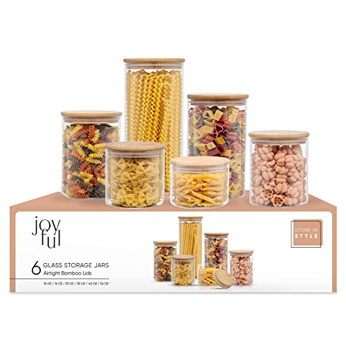 Joyjolt Borosilicate Glass Jars With Bamboo Lids. 6 Pc Set Of Air Tight Sealable Containers. Food Jar Canisters With Airtight Lid For Pantry Storage And Kitchen Organization. #TOP6