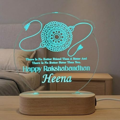Image of Rakshabandhan LED Table Lamp - Personalized Multicolor Acrylic Lamp with Sister Quote - Festival Gift for Sister