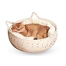 FF UNION Cat Bed for Indoor Cats – Round Washable Basket with Soft Cushion & Scratchable Sides, Cozy Woven Kitten Bed, 17.7” x 5.9”