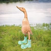 Luizaro Hand Carved Wellies Duck Family, Wooden Crafted Duck Figurine with Spotty Wellies, Funny Standing Duck Statues Decorative, Garden Yard Art Waterproof Resin Duck Ornament for Indoor & Outdoor