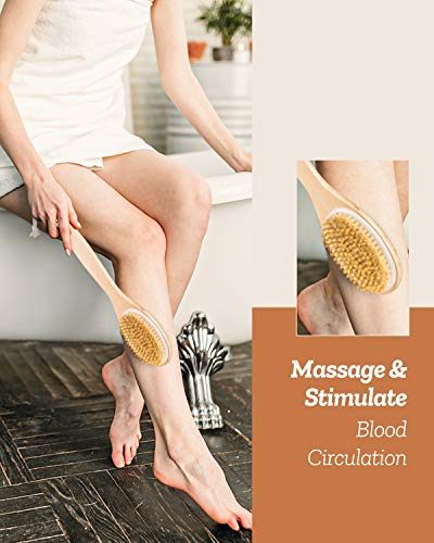 Shower Brush, Bymore Dry Brushing for Body Cellulite and Lymphatic, Dry Skin Long Handle Body Brush Natural Bristle Exfoliator Scrubber for Bath Shower Wash Brushing Exfoliating Legs and Back - Thumbnail 5