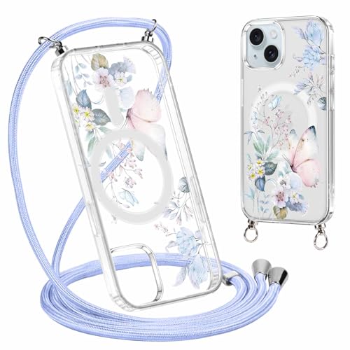 Custodia Yirlbey Con Cordino Per IPhone 17 - Fiori E Farfalle, Trasparente, MagSafe, Antiurto E Anti-impronta - 2