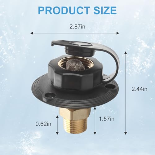 Image of RV City Water Inlet with Check Valve, RV Water Fill Inlet 3 /4 NH Female to 1 /2 NPT Male Black Flange, City Water Inlet for Camper RV Trailer Motorhome Marine