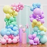 Kit d'arche de ballons pastel YMSZ avec différentes tailles, ballons multicolores macaron rose, violet et bleu jaune pour décorations de fête d'anniversaire, Pâques, fête prénatale, révélation du sexe