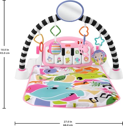 Image of Fisher-Price Baby Playmat Glow and Grow Kick & Play Piano Gym, Pink Musical Learning Toy with Developmental Activities for Newborns 0+ Months