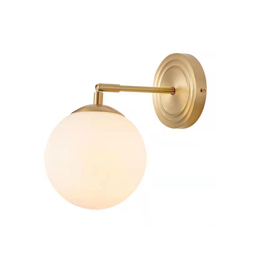 SXSCARKX 1-Light LED Bathroom Wall Sconce Industrial with White Globe, All Copper Vanity Light, Vintage Light Fixtures for Living Room Loft Hallway