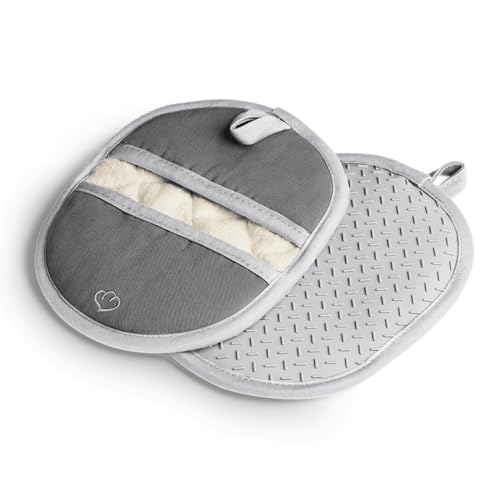 SPRINGLANE Lot de 2 maniques en Silicone et Coton résistant à la Chaleur (Gris, Rond)