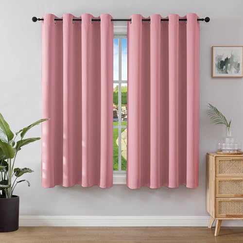 Image of Joydeco Blackout Curtains for Bedroom 52 x 54 Inch, Eyelet Thermal Insulated Energy-saving Drapes for Room Darkening Light Filtering, Short Window Treatments 54 Inch Drop, 2 Panels - Dream Pink