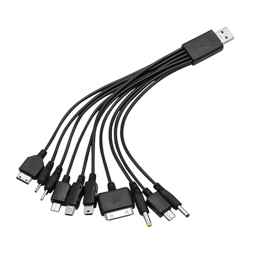10 in 1 Universal Charger Compatible with iPhone PSP HTC LG Samsung Nokia and More, 10 in 1 Multi Charger Cable, Universal USB Phone Charging Cable with Multiple Heads, Charge Several Devices