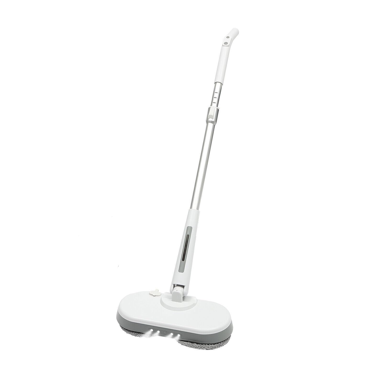 Mocio spray a batteria, con serbatoio dell'acqua da 350 ml e illuminazione a LED, senza fili, con funzione spray, 4 tamponi di pulizia inclusi