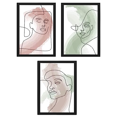 Image of Ritwika's Collection Of 3 Abstract Artwork Of Outline Portrait Of Women Face Painting With Frame For Home and Office Decor, Size 9.5 x 13.5 Inch (Each), SET OF - 3
