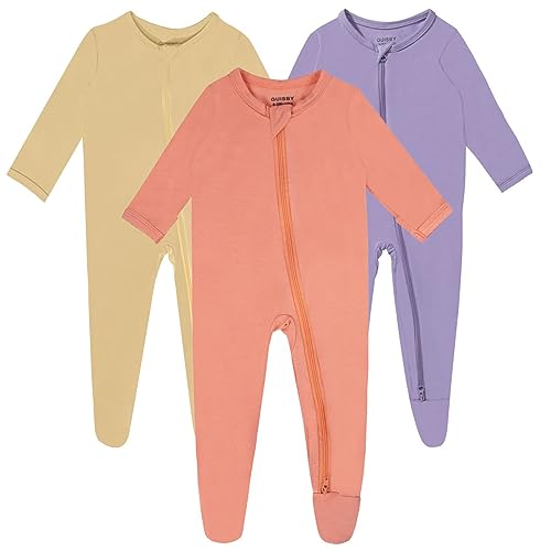Image of GUISBY Baby Pajamas with Mittens, 2 Way Zipper Long Sleeve Sleepers 3-pack