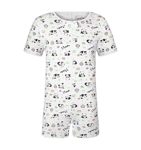 Landofgenie Men's Short Sleeve Romper Pajamas Crotch Shirt Bodysuit Tops Cotton One Piece Panda Print White 2XL