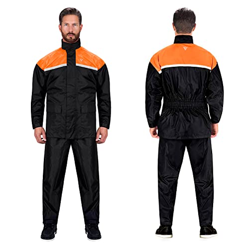 Viking Cycle Reflective Waterproof Motorcycle Rain 2 Piece Gear Suit For Men (Orange, Xx-Large) #TOP2
