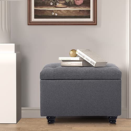 Homestripe 24 Inch Modern Tufted Bedroom Storage Ottoman Bench, Linen Lift Top Upholstered Foam Padded Rectangular Footstool, Easy Assemble Ottoman,Grey #TOP1