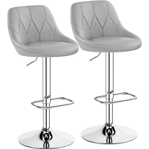 Immagine prodotto: Yaheetech Set 2 Sgabelli Bar Alti Altezza Regolabile Cucina Design Moderni con Schienale Girevole Imbottiti in Finta Pelle Poggiapiedi Metallo Grigio Chiaro
