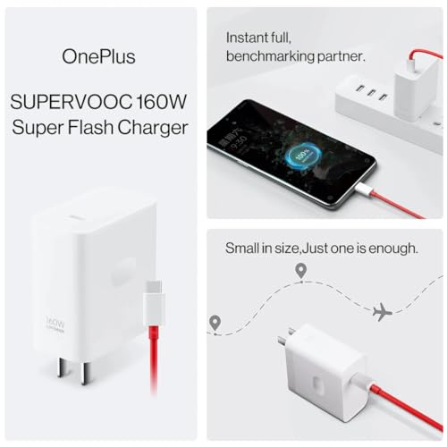 Image of 160W Supervooc Cellular Phone Charger Set With Cable Ultra Fast Charging Compatible With One Plus 12R,12,11,11R,10 Pro,10R,10T,9R,9 Pro,9RT,Nord CE4,CE3,CE2,CE3 Lite,CE2 Lite 5G.,White