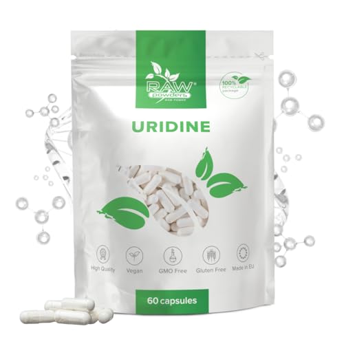 Uridine 250mg 60 Caps Cognitive & Brain Support Pure Ingredients GMO & Gluten Free GMP Certified Nootropic Supplement by Raw Powders
