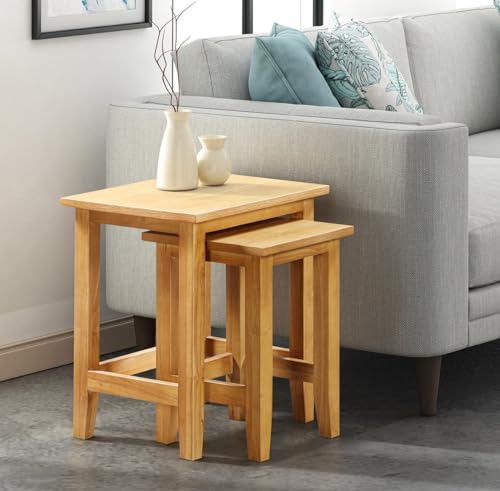 Hallowood Furniture Aston Oak Effect 2 Nest of Tables, Wooden Nesting Tables, Multifunctional Coffee Table, Side Table, Occasional Table, Small Table, Lamp Tables for Living Room