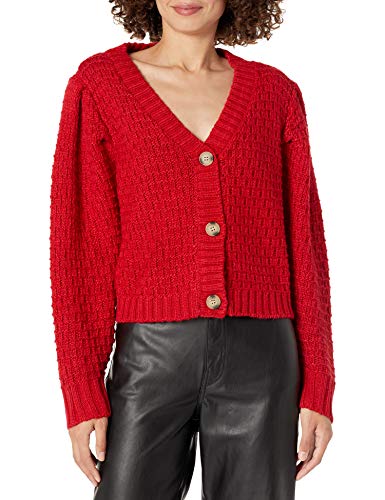 KENDALL + KYLIE Women's Oversized Cropped Cardigan, Cherry Red, Large