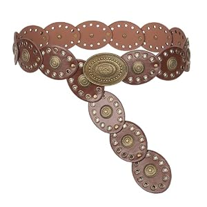Womens Wide Western Cowboy Disc Belt Vintage Cowgirl Concho Leather Belts