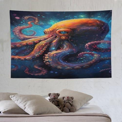 Tapisserie murale pieuvre PAZZK 150x230cm grand format imprimée 3D