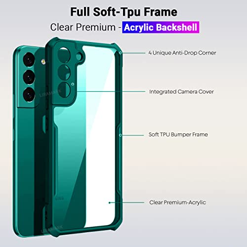 Image of LIRAMARK Transparent Clear Shock Proof Back Cover Case Designed for Samsung Galaxy S22 Plus (Green)