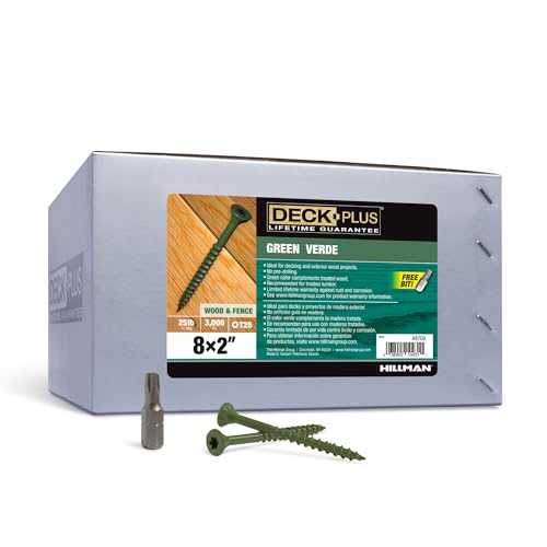 Image of Deck Plus 2 Inch Epoxy Coated Exterior Wood and Fence Screws #8 x 2 Torx /Star Drive Included Coarse Thread, Outdoor Rust Resistant Decking Screw, Green, Keg, 3000 Pieces | 48709