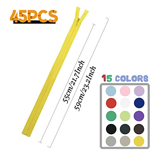 Zippers for Sewing, DOITEM 30pcs 22 Inch Invisible Multicolor Nylon Coil Zippers for Sewing and Crafts 15 Colors