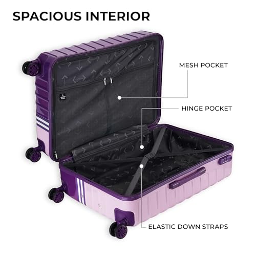 Image of Nasher Miles Vegas Hard-Sided Polycarbonate Check-in Luggage 24 inch | 65cm | 8 Wheels Medium Trolley Bag for Travel | Suitcase (Light Purple & Magenta)