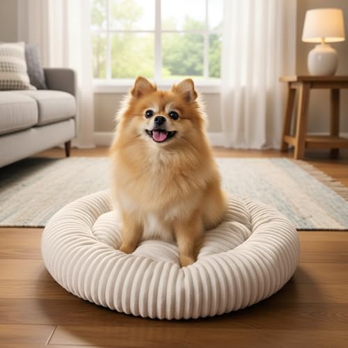 4L Textil Luna Kuscheliges Hundebett mittelgroße Hunde BEIGE Katzen Bettchen flauschig Hundekörbchen mittelgroße Hunde Hundekorb für Welpen Hundekissen Katzenkörbchen waschbar (75x65 cm, Beige)