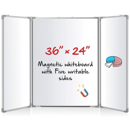 Image of AmazingSpark 36 inch x 24 inch Foldable Whiteboard Dry Erase Board Large Tri Folding Whiteboard Magnetic Dry Erase Board, Wall Aluminium Frame and Pen Tray for Office, Home