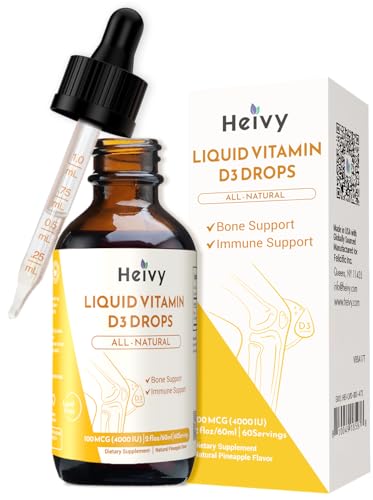 Image of Heivy Liquid Vitamin D Drops 4000 IU (100 mcg), Vitamin D3 for Bone Health Support, Pineapple Flavor Vegan VIT D3 Drops, Made in USA, 60 Servings 2 Fl Oz (60ml)