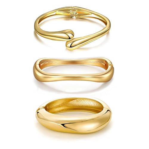 Image of MTINEAPS 3 PCS Gold Bangle Bracelets Set for Women Teens Trendy Chunky Adjustable Twist Cuff Bracelet Jewelry Gifts