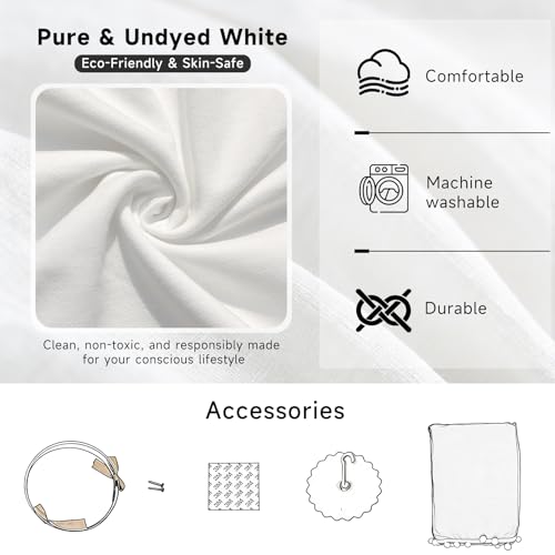 Image of LOAOL Bed Canopy with Pom Pom Cotton Canopy for Kids Crib Baby Girl Netting Cover Canopy Crib Curtain Reading Nook Hanging Tent Nursery Play Game Castle Room Decoration (White)