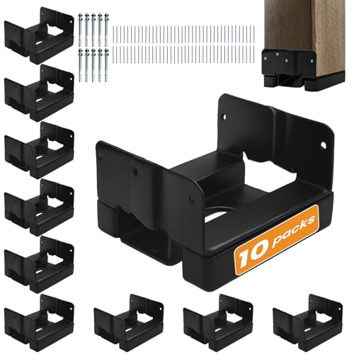 10PCS 4x4 Post Base for Concrete Heavy Duty Black E-Coated 4x4 Post Bracket Anchor Adjustable Base with 1