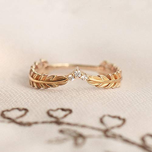 Image of Gold Leaf Ring with Rhinestones Wedding Bridal Accessories Fashion Personalized Folding Tail Ring for Women (7)