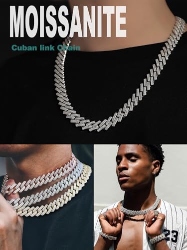8mm/10mm/14mm Moissanite Miami Cuban Link Chain Necklace for Men Women Chunky Sterling Silver with 18K White Gold Plated Iced Out Lab Create Diamond Necklace for Hip-hop Musicians & fans2