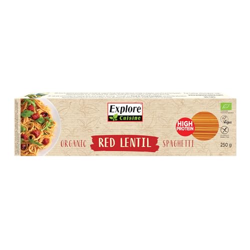 Explore Cuisine Bio Spaghetti aus roten Linsen – Glutenfreie Nudeln aus Linsenmehl, pflanzliche Protein Pasta ohne Zusatzstoffe, ideal bei Zöliakie, vegan, 250g