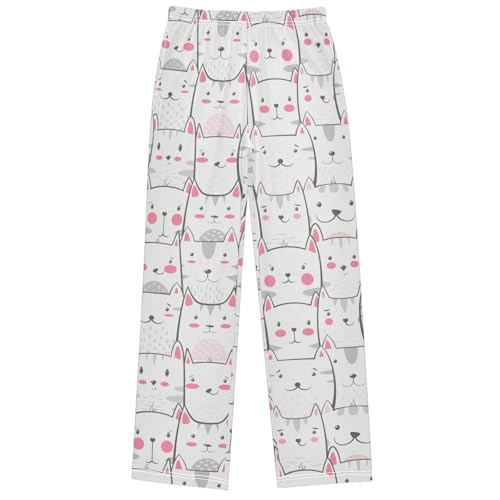Boy's Pants Cute White Cat Kitty Jogger Pants Elastic Waist Long Bottoms Trousers with Pockets 6-14 Years