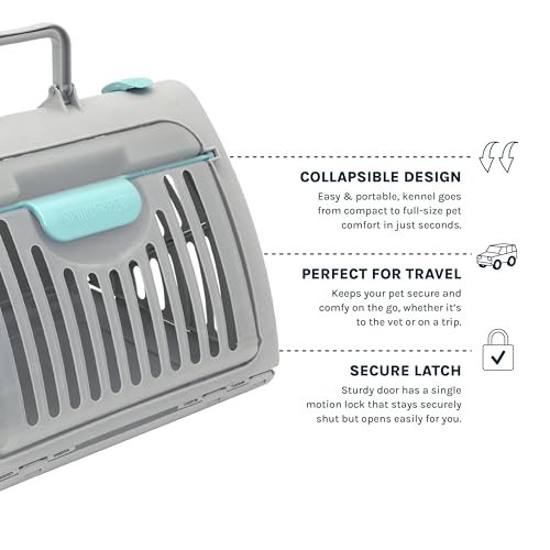 SportPet Large Hard-Sided Travel Cat Carrier - Cat Carrier with Patented Wide Side-Opening Door, Foldable Portable Pet Carrier with Removable Bed for Cats & Small Pets up to 25lbs - Gray - Image 4