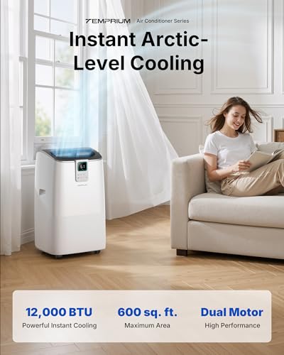 Image of 12,000 BTU Portable Air Conditioner for Rooms Up to 600 Sq.Ft, 41dB Ultra Quiet Portable AC Unit with App & Voice Control, 4-in-1 Cooling, Fan & Dehumidifier, Self-Evaporating System