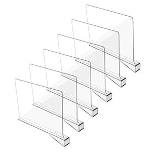 Hmdivor Clear Acrylic Shelf Dividers, Closets Shelf and Closet Separator for Organization in Bedroom, Kitchen and Office Shelves (6 Pack)